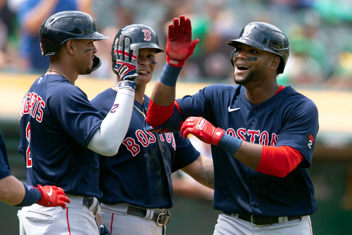 Boston Red Sox celebrate a win in 2022 MLB action