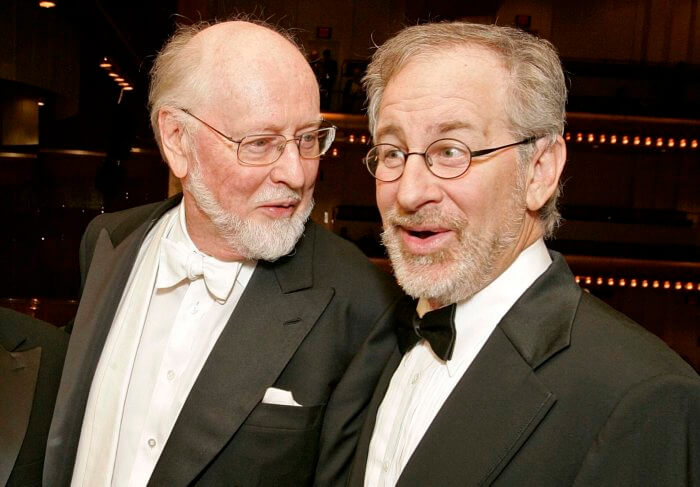 Conductor/composer John Williams appears with film director Steven Spielberg (right).