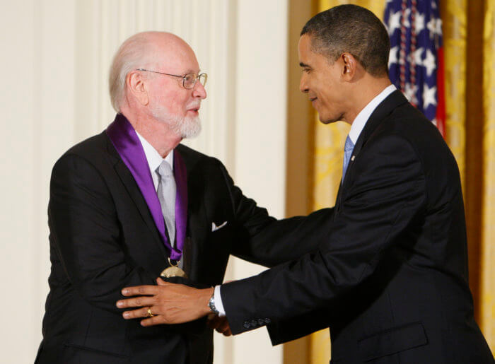 President Barack Obama presents the 2009 National Medal of Arts to John Williams.