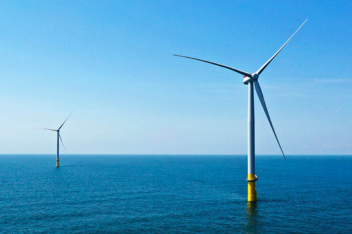 Two of the offshore wind turbines.