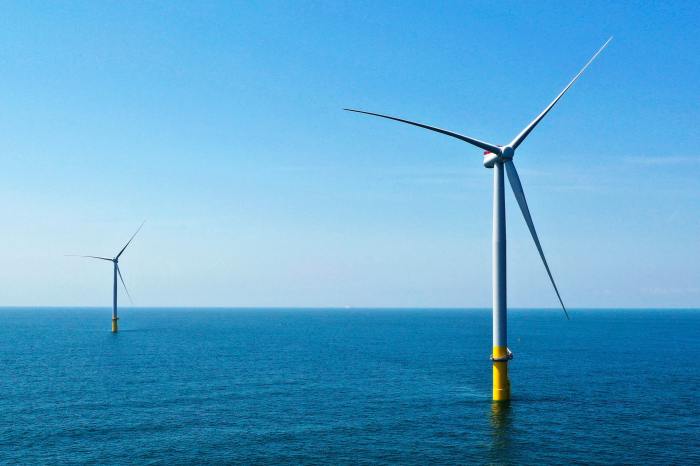 Two of the offshore wind turbines.