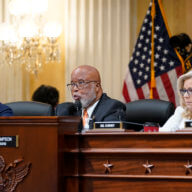 Chairman Bennie Thompson, D-Miss., center, speaks as the House select committee investigating the Jan. 6 attack on the U.S. Capitol continues to reveal its findings of a year-long investigation, at the Capitol in Washington, Thursday, June 23, 2022. Rep. Adam Kinzinger, R-Ill., left, and Vice Chair Liz Cheney, R-Wyo., right, listen.