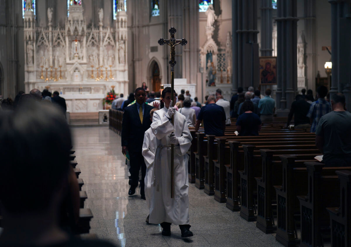 Sunday Mass is held at St. Paul Catholic Cathedral in Pittsburgh on June 26, 2022. During the service, the Very Rev. Kris Stubna gave a homily focused on the Supreme Court's decision to overturn the nearly 50-year-old Roe v. Wade ruling, which he said was the result of prayers and efforts of many Catholics and others.