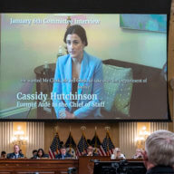 Cassidy Hutchinson, a top former aide to Trump White House Chief of Staff Mark Meadows, is seen in a video of her interview with the House select committee investigating the Jan. 6 attack on the U.S. Capitol.