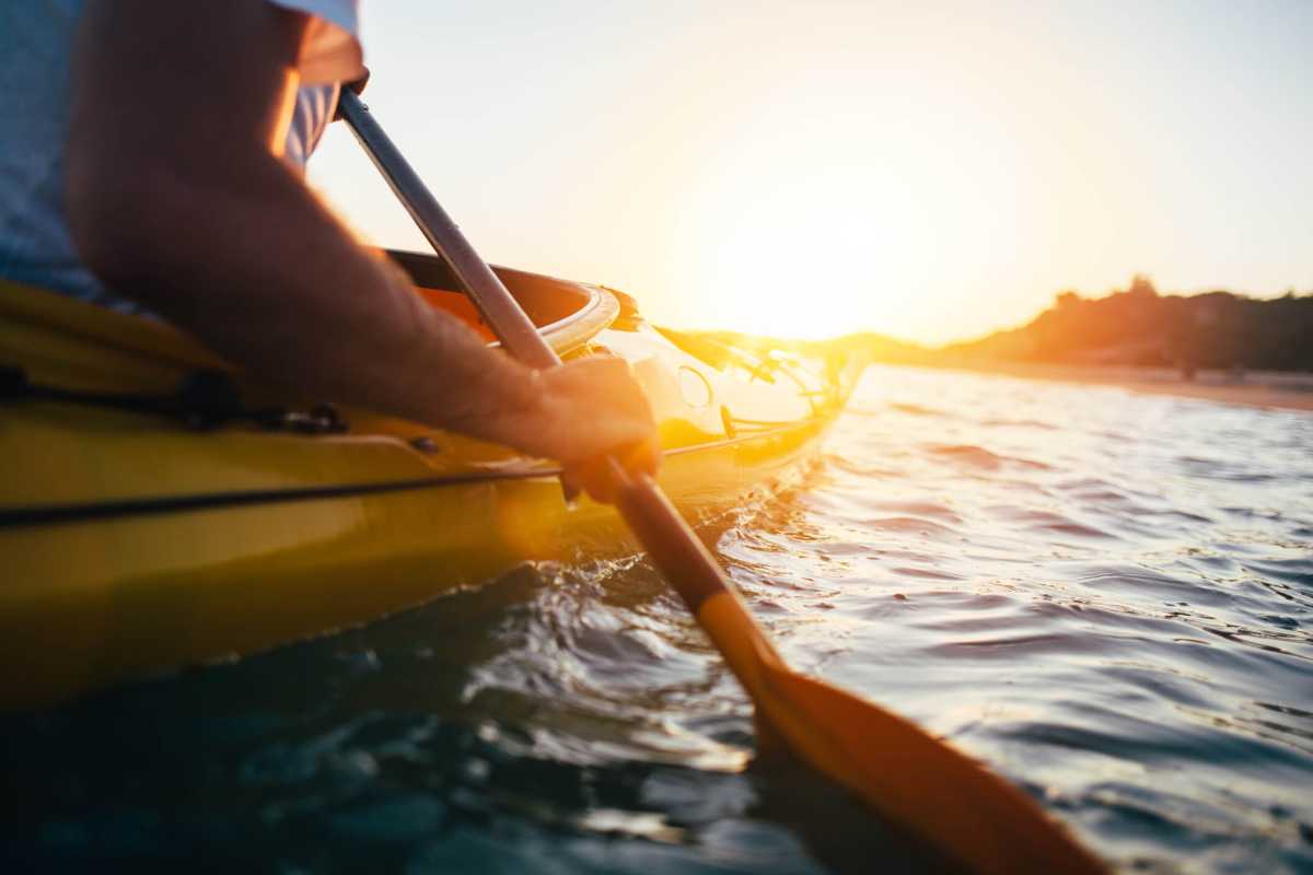 Paddling the kayak