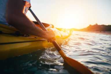 Paddling the kayak