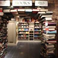 A bookstore arch filled with books.