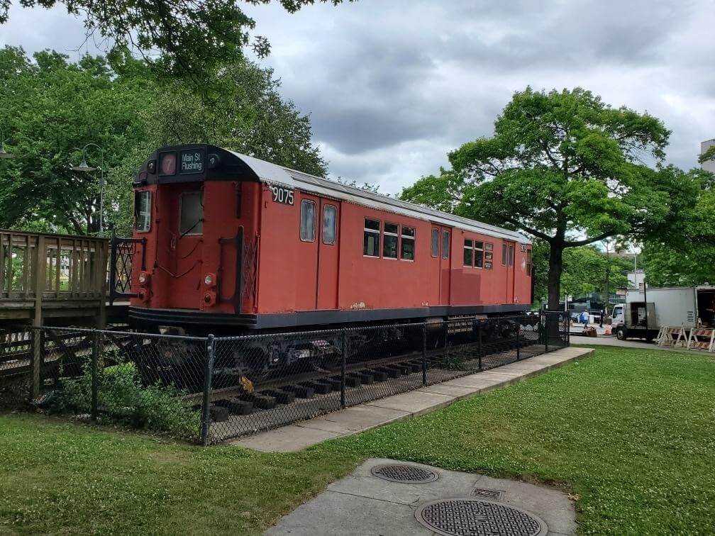 The 7 Line Army is considering buying a last of its kind Redbird subway car #9075, which currently lives outside Queens Borough Hall.