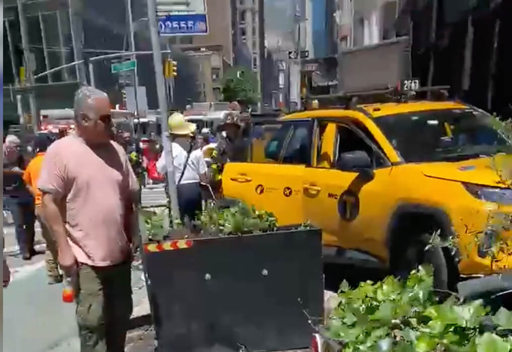 Footage from the scene shows the taxi cab and what looks like a destroyed outdoor dining structure on Broadway and W. 29th Street.