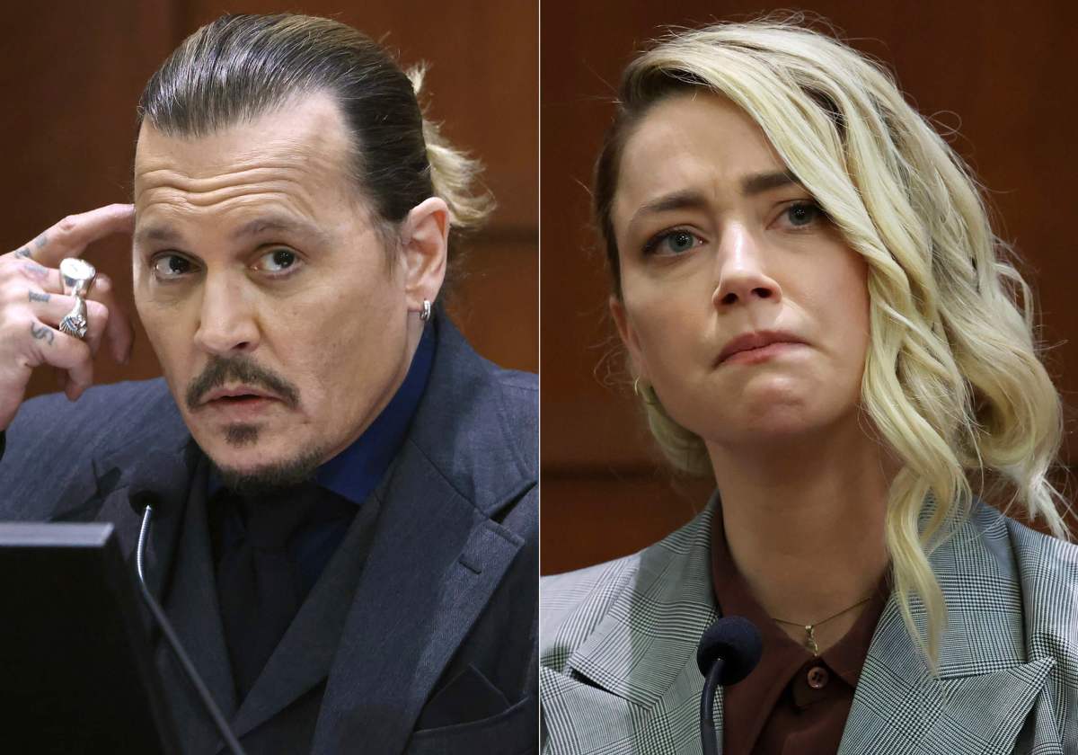 This combination of photos shows actor Johnny Depp testifying at the Fairfax County.