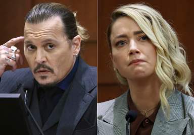 This combination of photos shows actor Johnny Depp testifying at the Fairfax County.