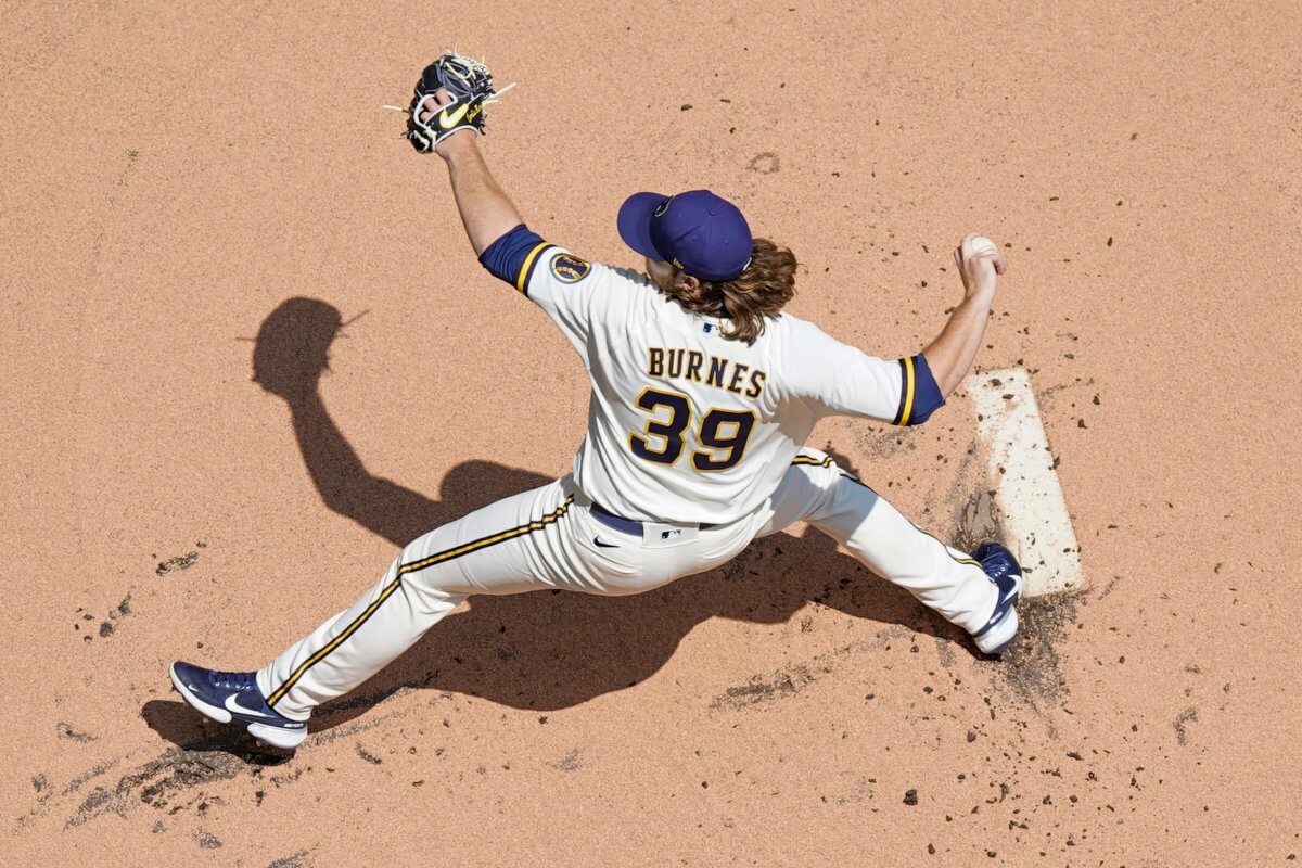 Corbin Burnes delivers a pitch in 2022 MLB action