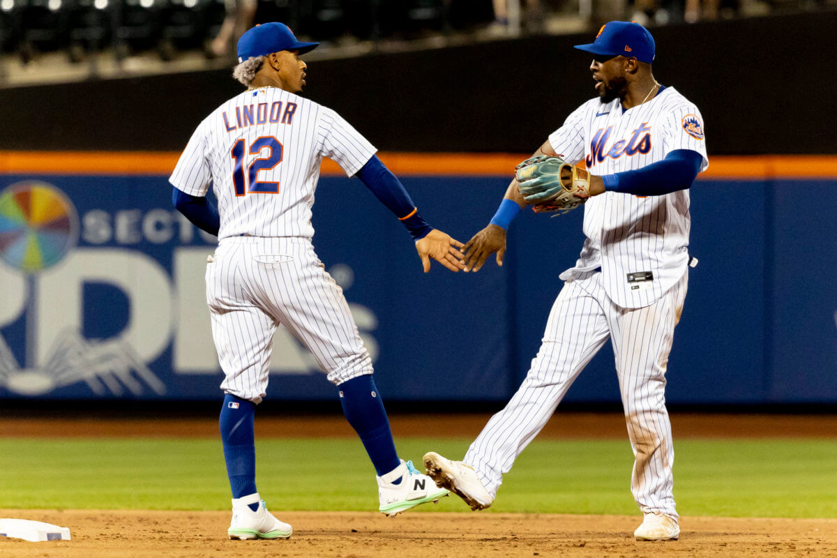 Mets celebrate a win in MLB action