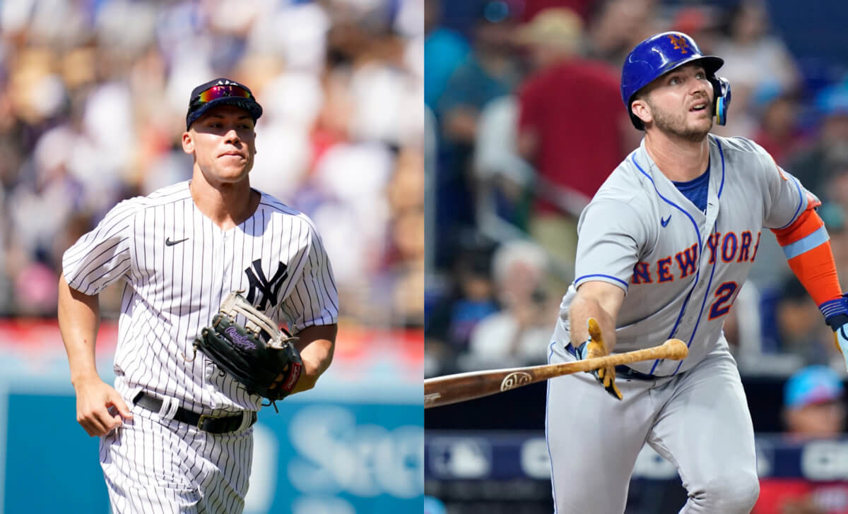 Yankees' Aaron Judge (left) and Mets' Pete Alonso lead New York teams in betting odds.