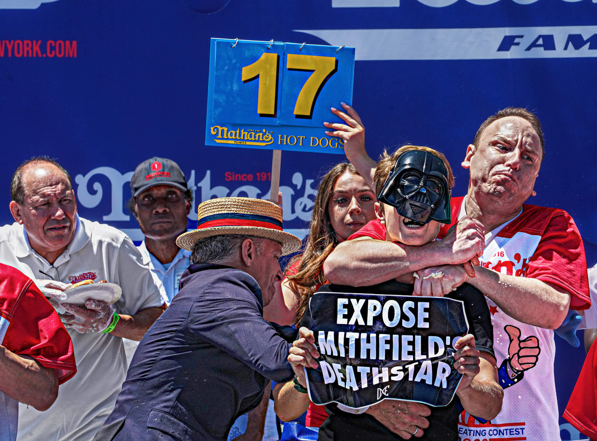 Choke job: Chestnut takes protester, still wins another Nathan's Hot contest amNewYork