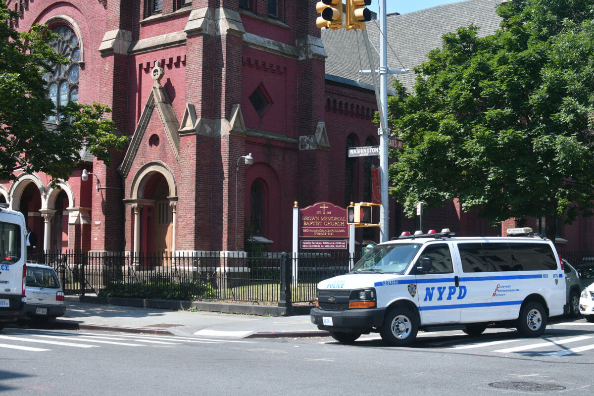 Police from Brooklyn North was on hand for the funeral of Nayshawn Campbell.