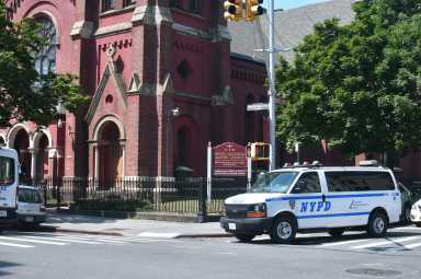 Police from Brooklyn North was on hand for the funeral of Nayshawn Campbell.