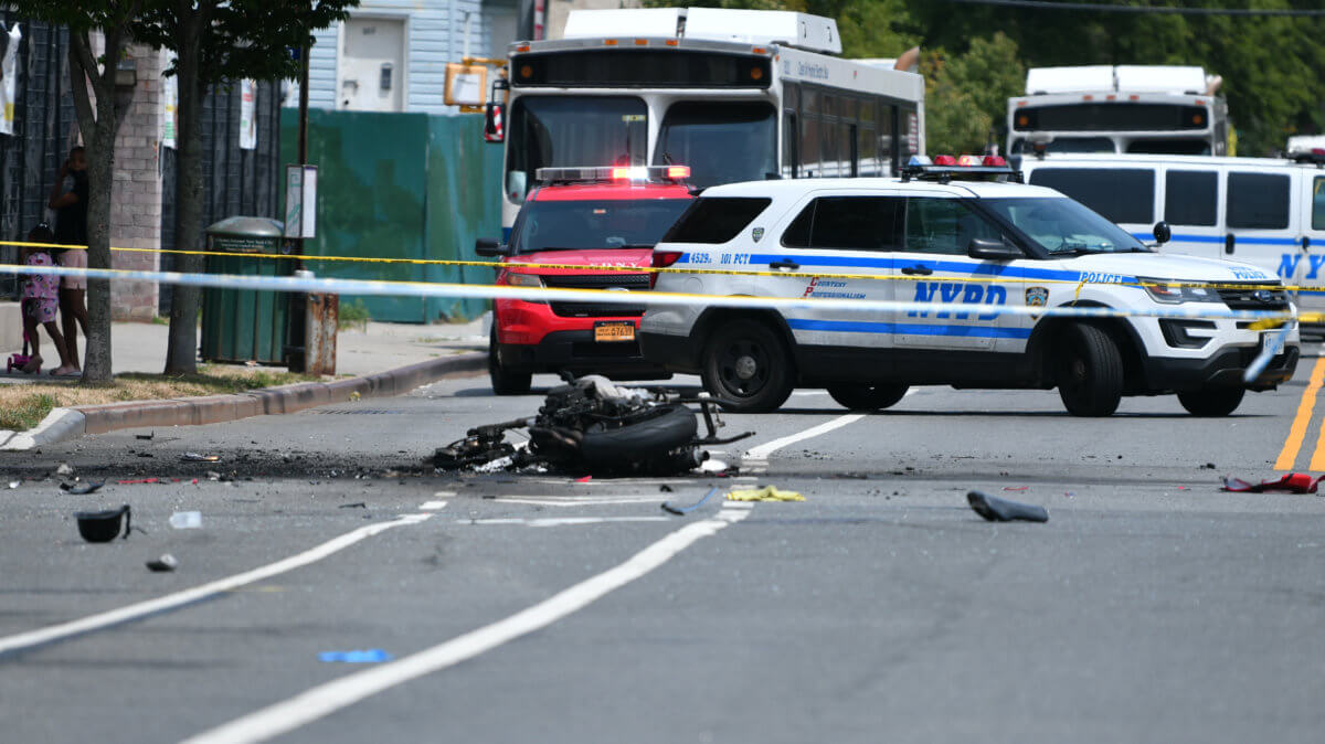 Explosive motorbike crash in Queens kills one