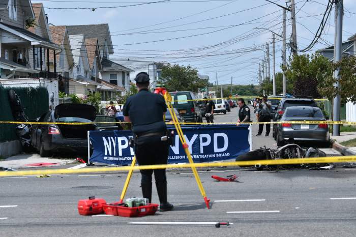 The chaotic aftermath of the double motorcycle and car crash at Beach Channel Drive and Beach 45th Street in Edgemere