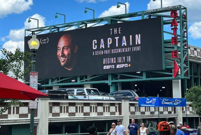 The billboard outside Fenway Park of Randy Wilkins' upcoming documentary about Derek Jeter, entitled "The Captain."
