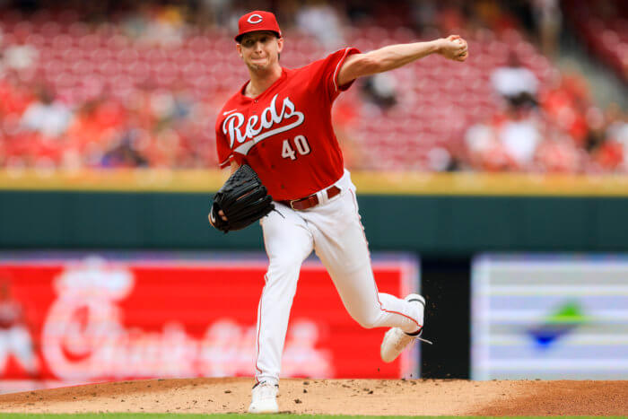 Nick Lodolo pitches for the Reds in an MLB game