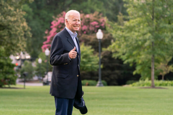 President Joe Biden walks to board Marine One on the South Lawn of the White House in Washington, on his way to his Rehoboth Beach, Del., home after his most recent COVID-19 isolation.