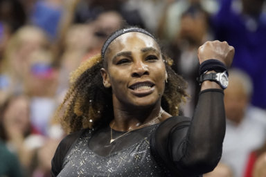 Serena Williams celebrates a win at the 2022 US Open