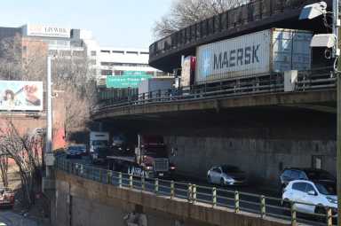 The BQE's triple cantilever section in Brooklyn Heights.