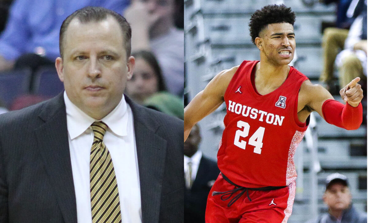 Knicks coach Tom Thibodeau (left) and shooting guard Quentin Grimes during his college career (right).