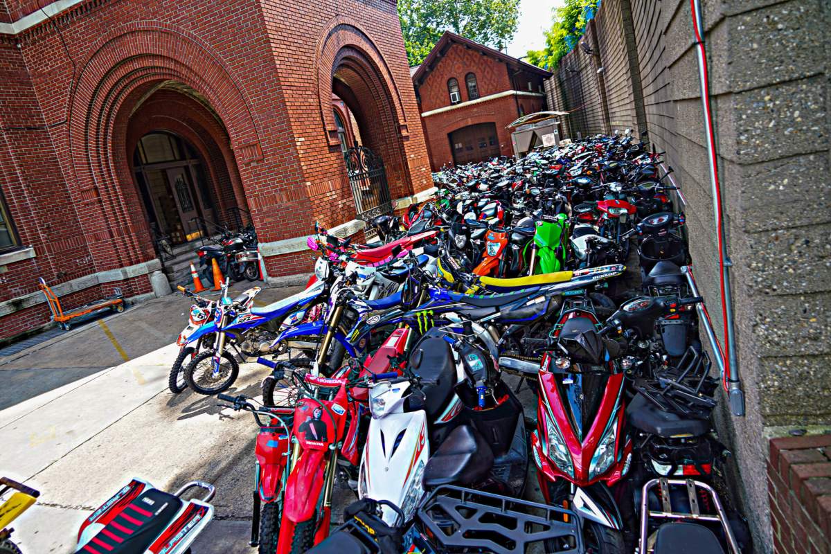 The bikes lined the precinct