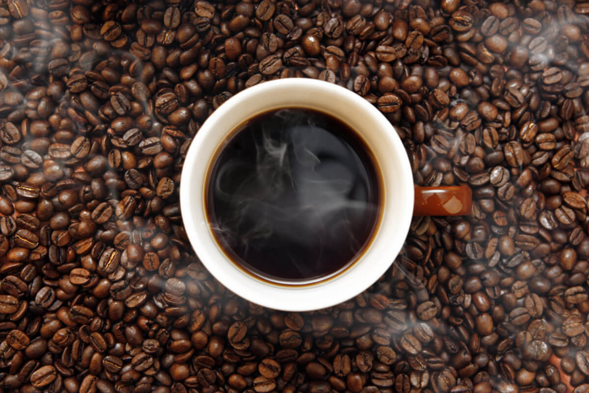 Sweet coffee aroma, coffee beans and morning coffee