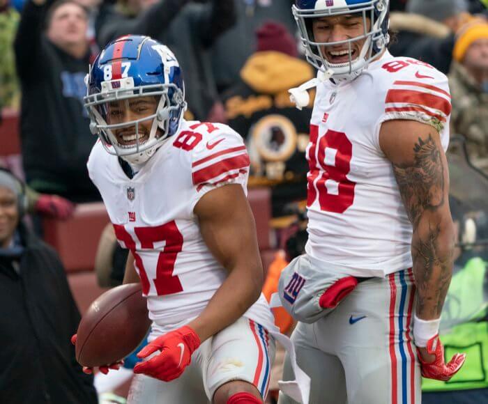 Shepard (left) playing against the Washington Redskins in 2018.
