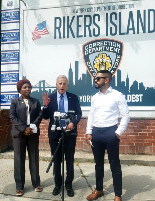 Assemblymembers Burgos and Werpin joined by Councilmember Narcisse after their visit to Rikers Island