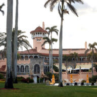 President Donald Trump's Mar-a-Lago estate is seen from the media van in the presidential motorcade in Palm Beach.