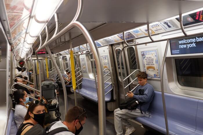 Inside a subway car