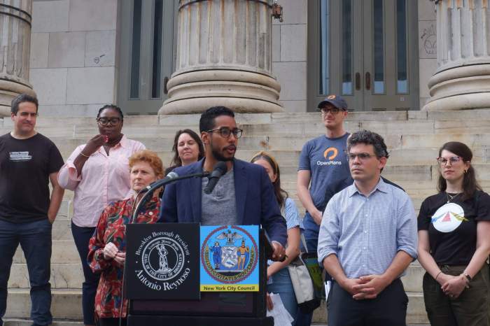 Borough President Antonio Reynoso speaks at Borough Hall