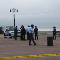 Police on boardwalk in Coney Island