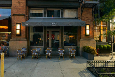 An exterior shot of KYU, a new restaurant in NoHo.
