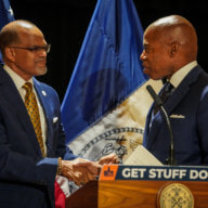 New York City's Schools Chancellor Banks and Mayor Eric Adams. The two announced that Financial aid is coming for students in temporary housing — including those who may be seeking asylum.
