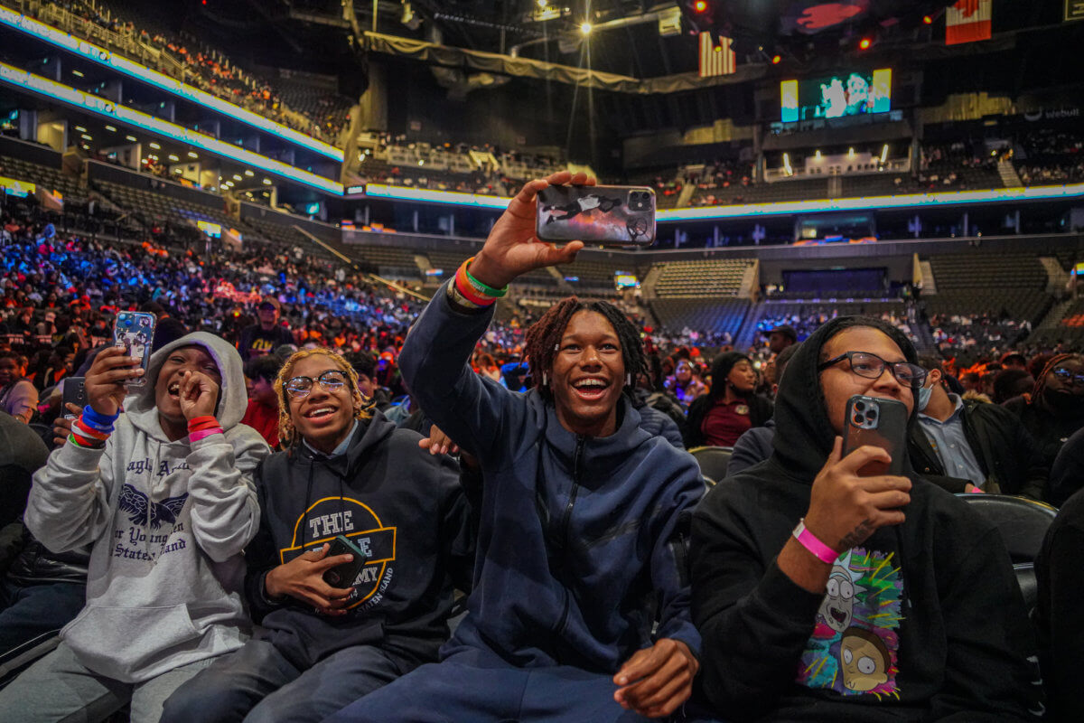 Students celebrate I Will Graduate Day at the Barclays Center.