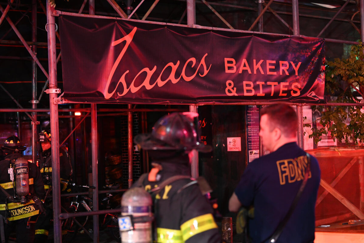 The scene of the fire at Isaacs Bakery and Bites in Brooklyn