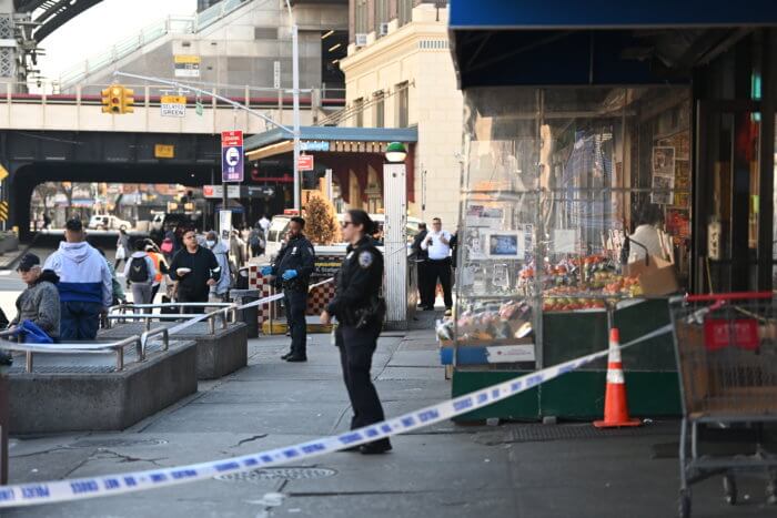 Crime scene in Queens after three people shot at deli