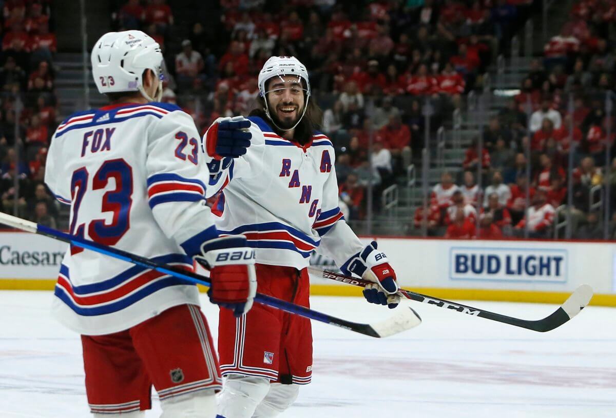 Rangers dominate Red Wings 82 Mika Zibanejad scores twice in 700th