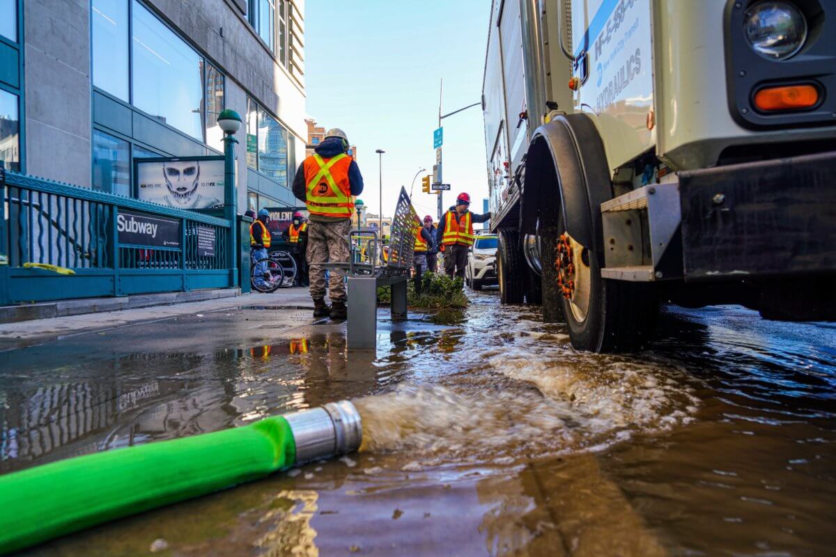 The view of the water main break from the street level at Canal Street.