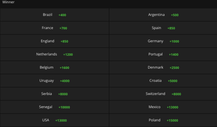 2022 World Cup odds