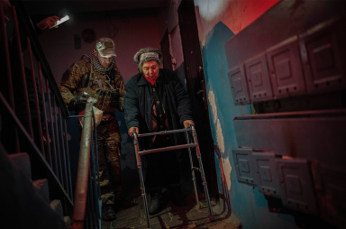 Elderly residents are evacuated from the southern city of Kherson, Ukraine.