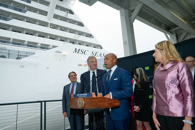Cruise ship and Mayor Eric Adams