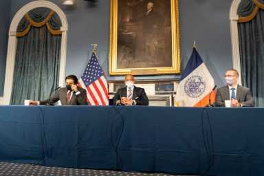 Mayor Eric Adams and city officials discuss tridemic during holiday season