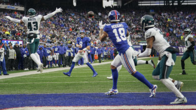 Giants Isiah Hodgins hauls in a touchdown