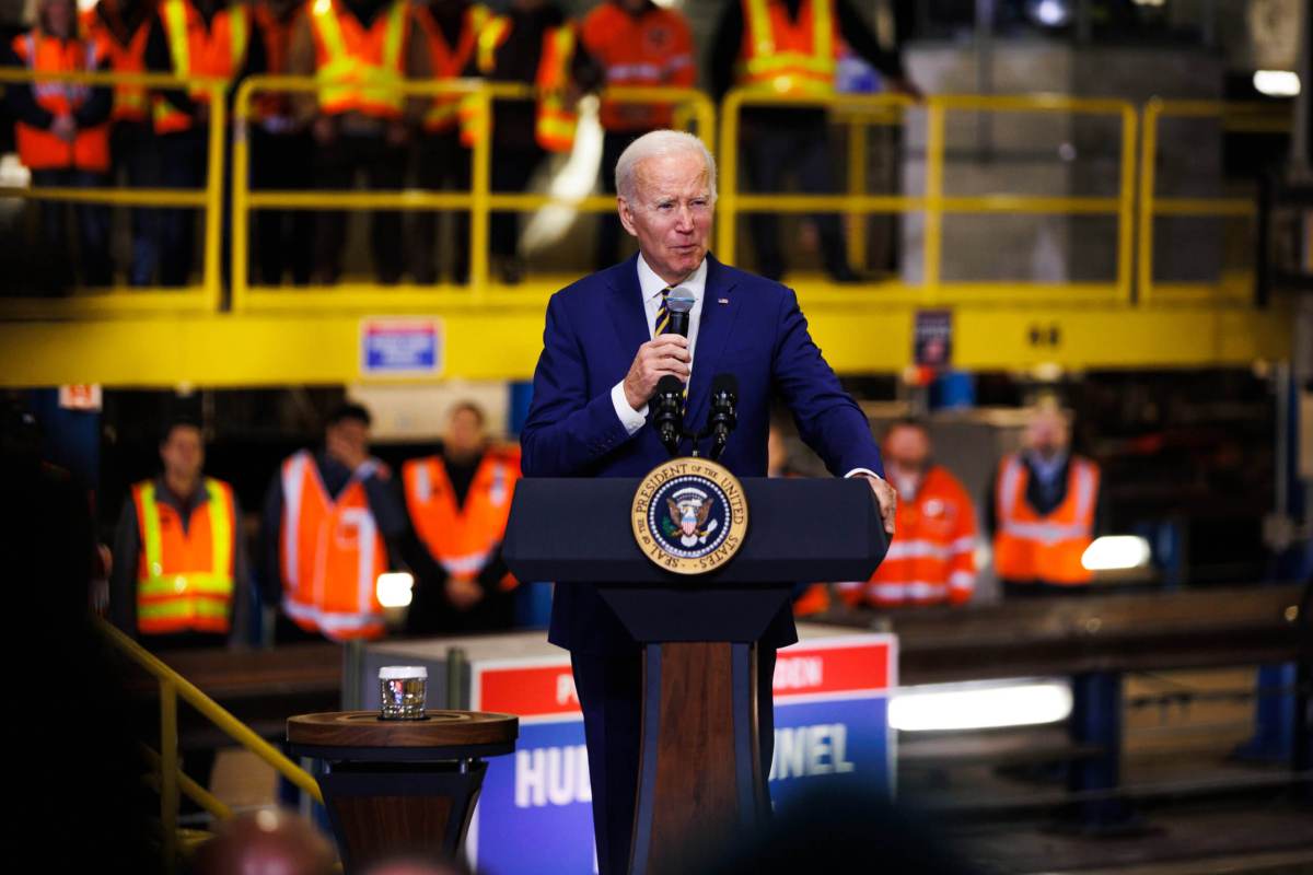 President Joe Biden speaks during a news conference at the Hudson yards rail yard in Manhattan on Tuesday, Jan. 31, 2023. President Joe Biden spoke on the Bipartisan Infrastructure Law funding the Hudson River Project.